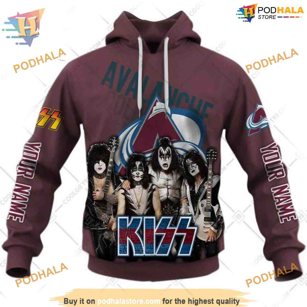 Custom mix Kiss Band Style NHL Colorado Avalanche Hoodie 3D Sweatshirt Custom mix Kiss Band Style NHL Colorado Avalanche Hoodie 3D Sweatshirt