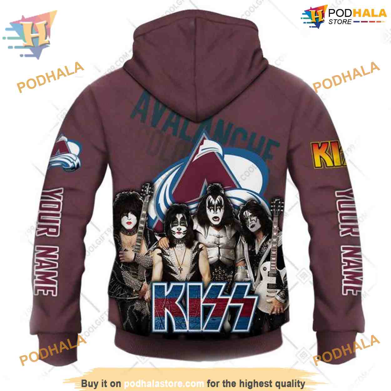 Custom mix Kiss Band Style NHL Colorado Avalanche Hoodie 3D Sweatshirt Custom mix Kiss Band Style NHL Colorado Avalanche Hoodie 3D Sweatshirt