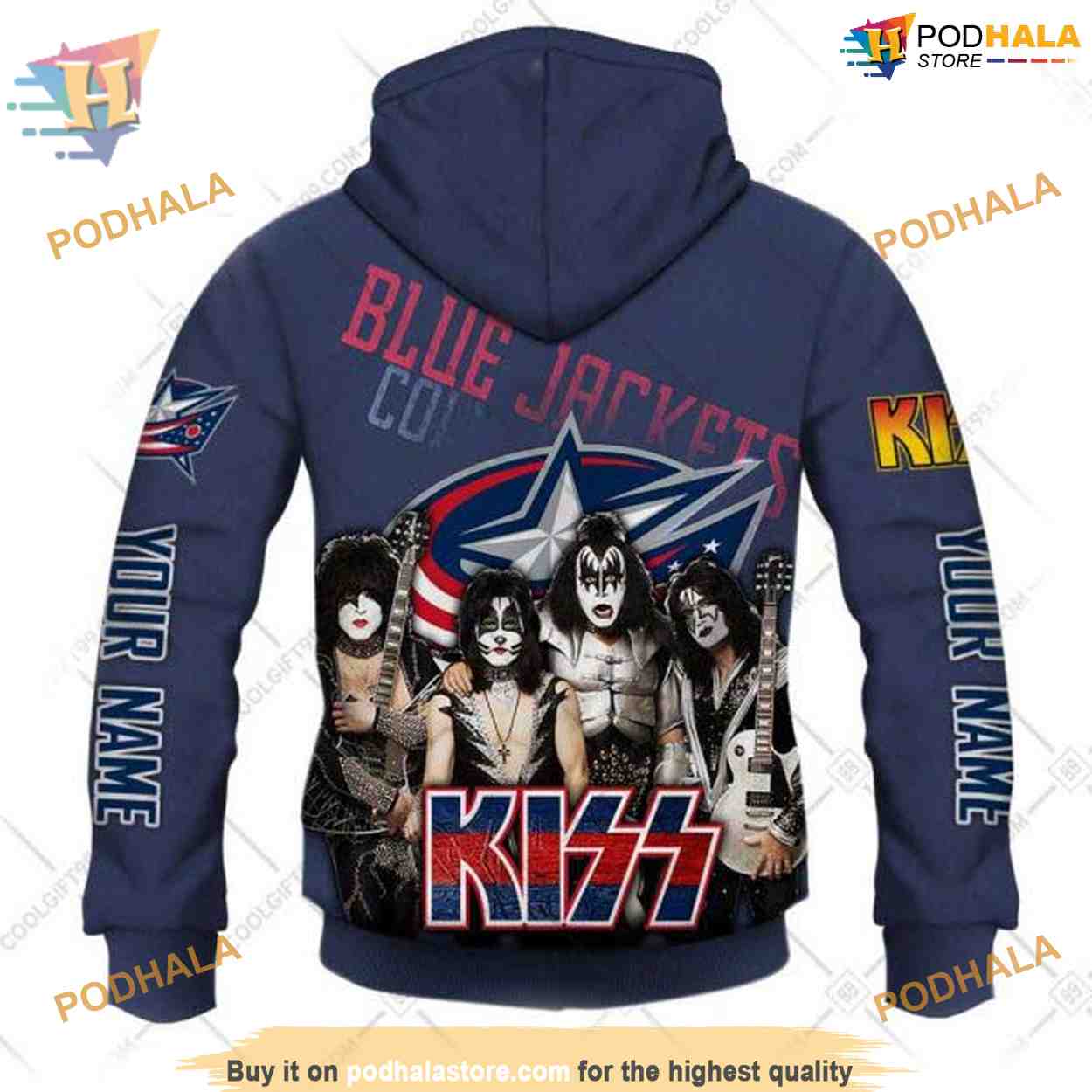 Custom mix Kiss Band Style NHL Columbus Blue Jackets Hoodie 3D Custom mix Kiss Band Style NHL Columbus Blue Jackets Hoodie 3D
