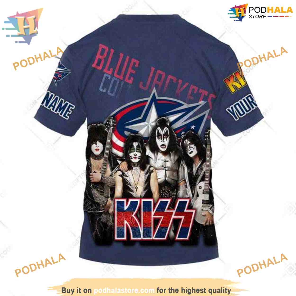 Custom mix Kiss Band Style NHL Columbus Blue Jackets Hoodie 3D Custom mix Kiss Band Style NHL Columbus Blue Jackets Hoodie 3D