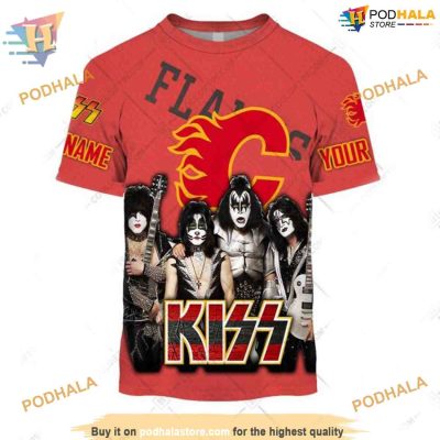 Custom x Kiss Band Style NHL Calgary Flames Hoodie 3D Sweatshirt