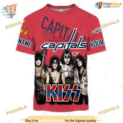 Custom x Kiss Band V2 Style NHL Washington Capitals Hoodie 3D