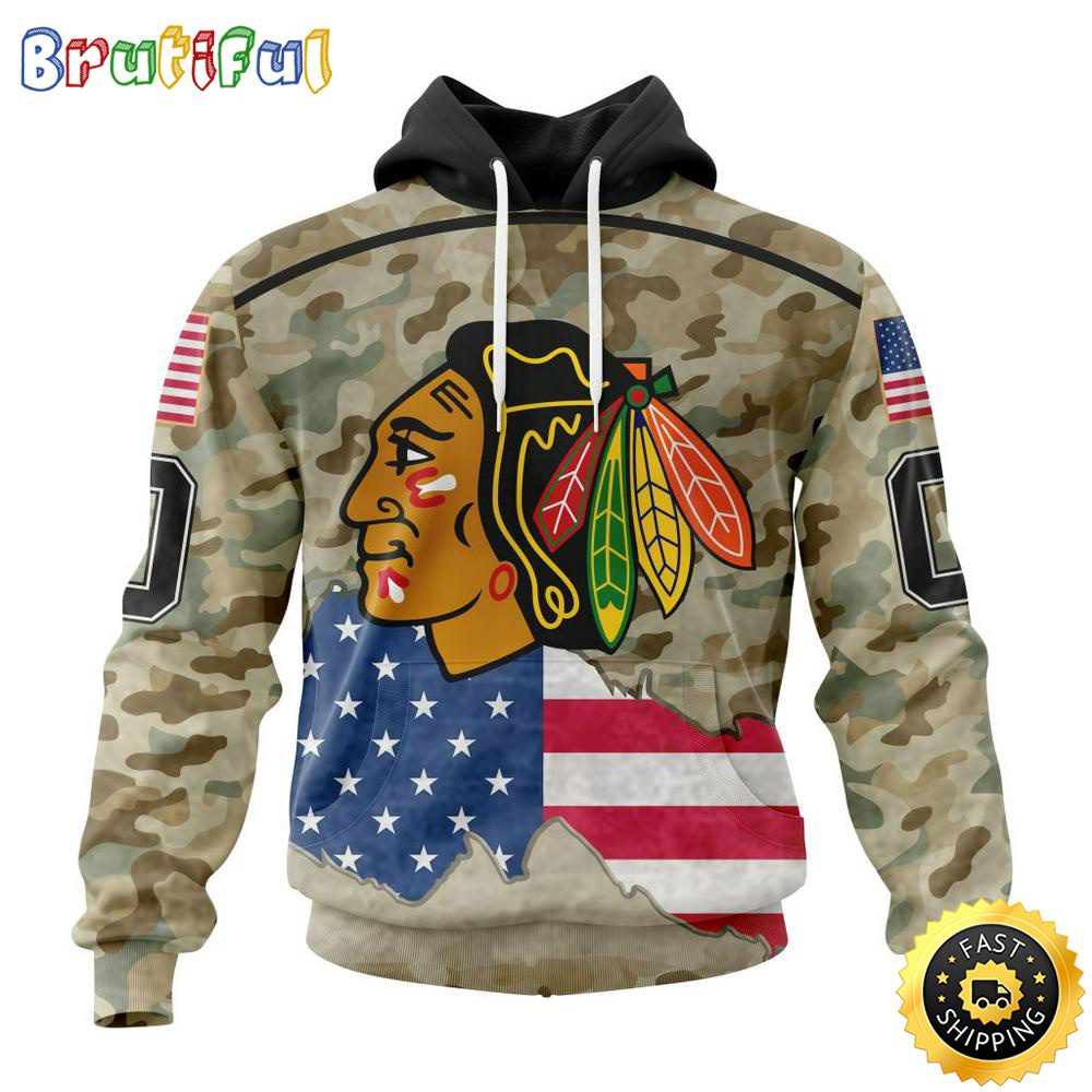 Custom NHL Chicago BlackHawks Hoodie Specialized Kits For United State With Camo Color All Over Print Hoodie Unisex Tshirt Hoodie