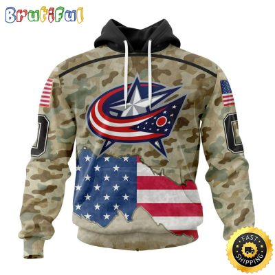 Custom NHL Columbus Blue Jackets Hoodie Specialized Kits For United State With Camo Color All Over Print Hoodie Unisex Tshirt Hoodie