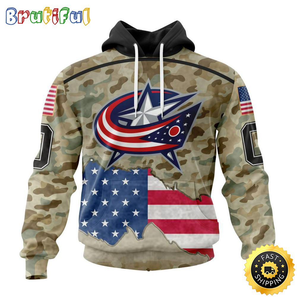 Custom NHL Columbus Blue Jackets Hoodie Specialized Kits For United State With Camo Color All Over Print Hoodie Unisex Tshirt Hoodie