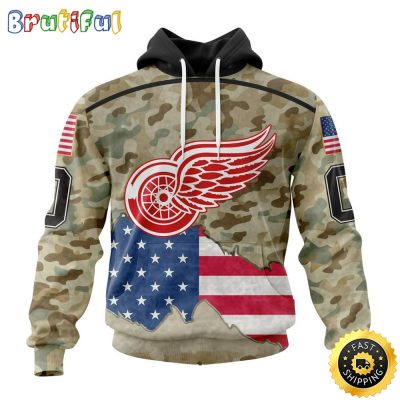 Custom NHL Detroit Red Wings Hoodie Specialized Kits For United State With Camo Color All Over Print Hoodie Unisex Tshirt Hoodie