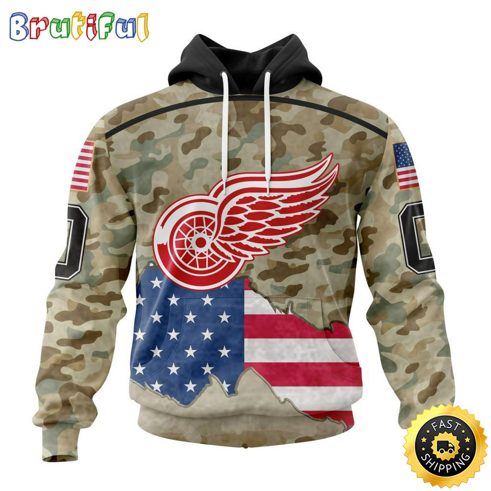 Custom NHL Detroit Red Wings Hoodie Specialized Kits For United State With Camo Color All Over Print Hoodie Unisex Tshirt Hoodie