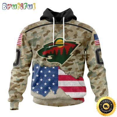 Custom NHL Minnesota Wild Hoodie Specialized Kits For United State With Camo Color All Over Print Hoodie Unisex Tshirt Hoodie