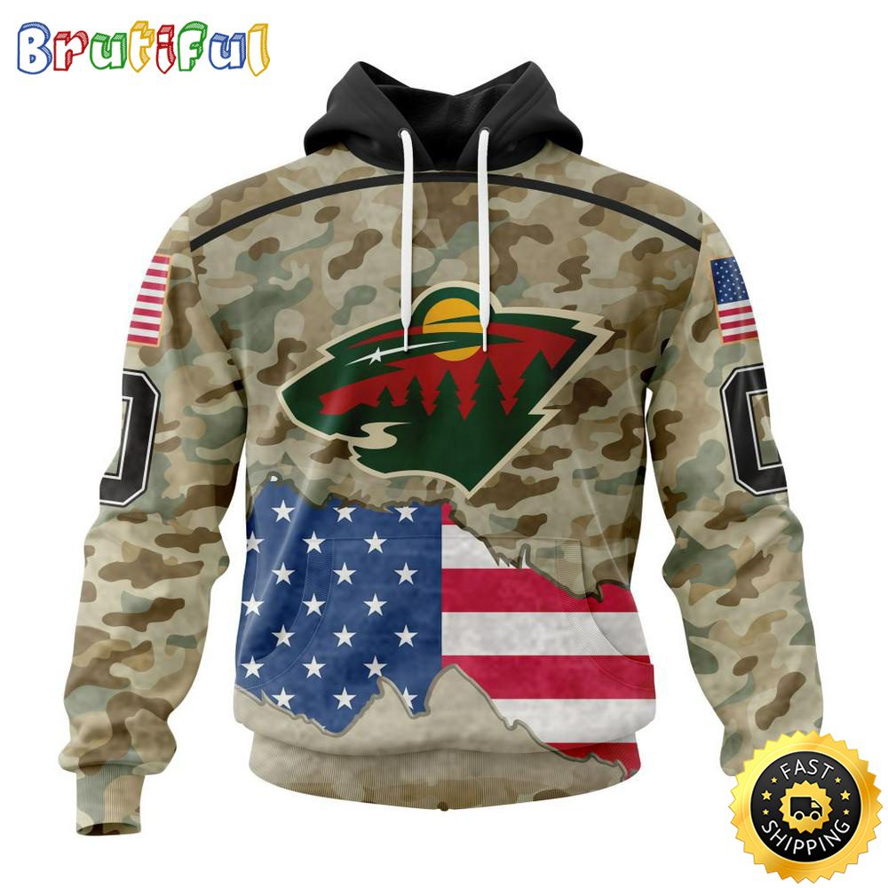 Custom NHL Minnesota Wild Hoodie Specialized Kits For United State With Camo Color All Over Print Hoodie Unisex Tshirt Hoodie