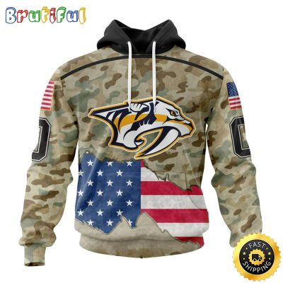 Custom NHL Nashville Predators Hoodie Specialized Kits For United State With Camo Color All Over Print Hoodie Unisex Tshirt Hoodie