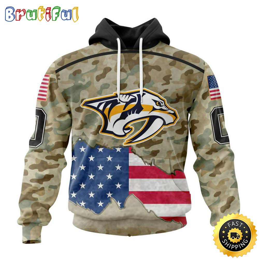 Custom NHL Nashville Predators Hoodie Specialized Kits For United State With Camo Color All Over Print Hoodie Unisex Tshirt Hoodie
