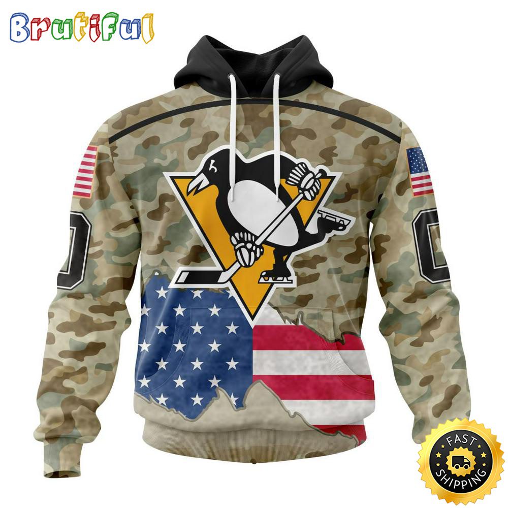 Custom NHL Pittsburgh Penguins Hoodie Specialized Kits For United State With Camo Color All Over Print Hoodie Unisex Tshirt Hoodie