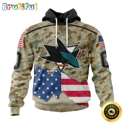 Custom NHL San Jose Sharks Hoodie Specialized Kits For United State With Camo Color All Over Print Hoodie Unisex Tshirt Hoodie