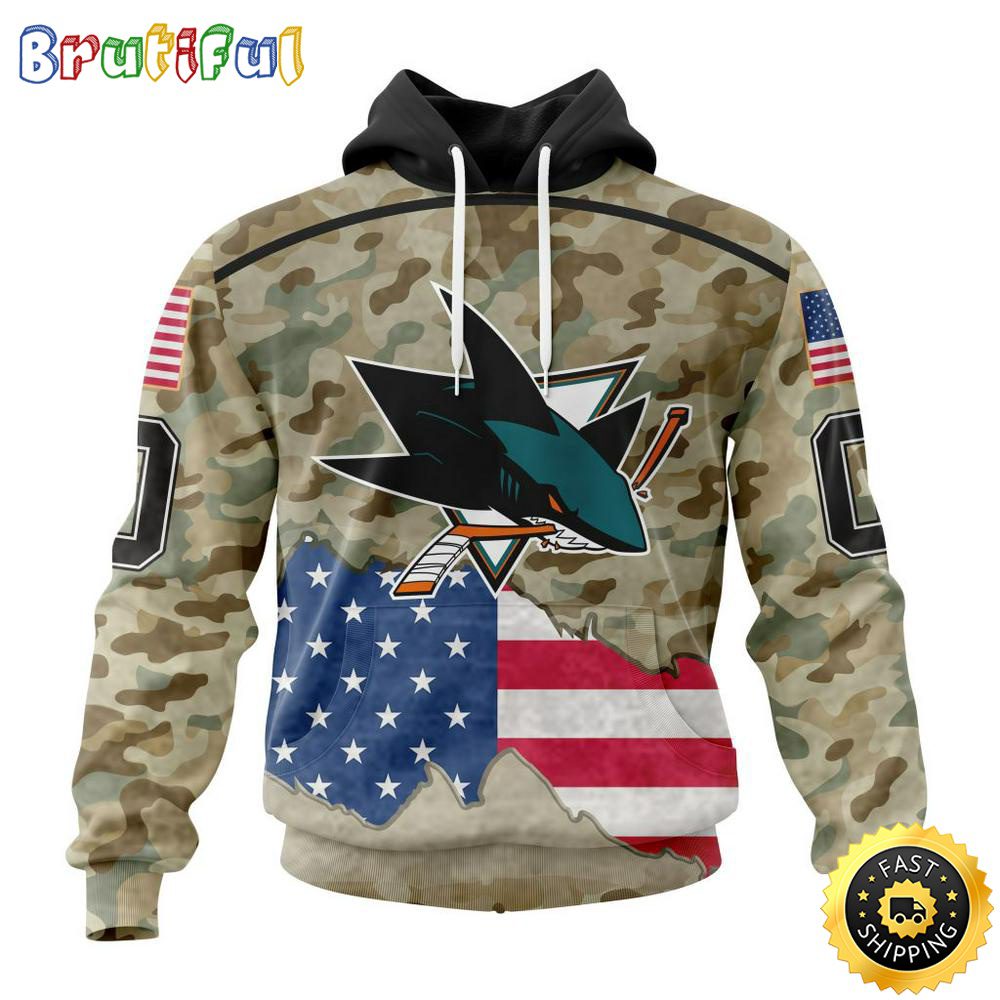 Custom NHL San Jose Sharks Hoodie Specialized Kits For United State With Camo Color All Over Print Hoodie Unisex Tshirt Hoodie