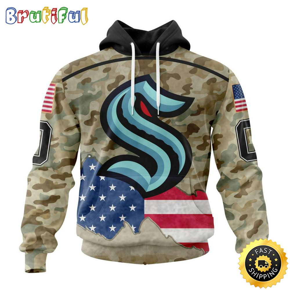 Custom NHL Seattle Kraken Hoodie Specialized Kits For United State With Camo Color All Over Print Hoodie Unisex Tshirt Hoodie