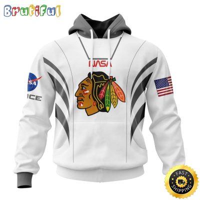 Custom Name NHL Chicago Blackhawks Hoodie Special Space Force NASA Astronaut All Over Print 3D Unisex Hoodie