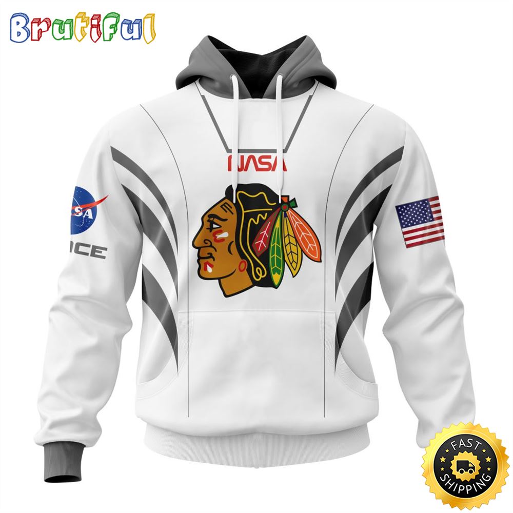 Custom Name NHL Chicago Blackhawks Hoodie Special Space Force NASA Astronaut All Over Print 3D Unisex Hoodie