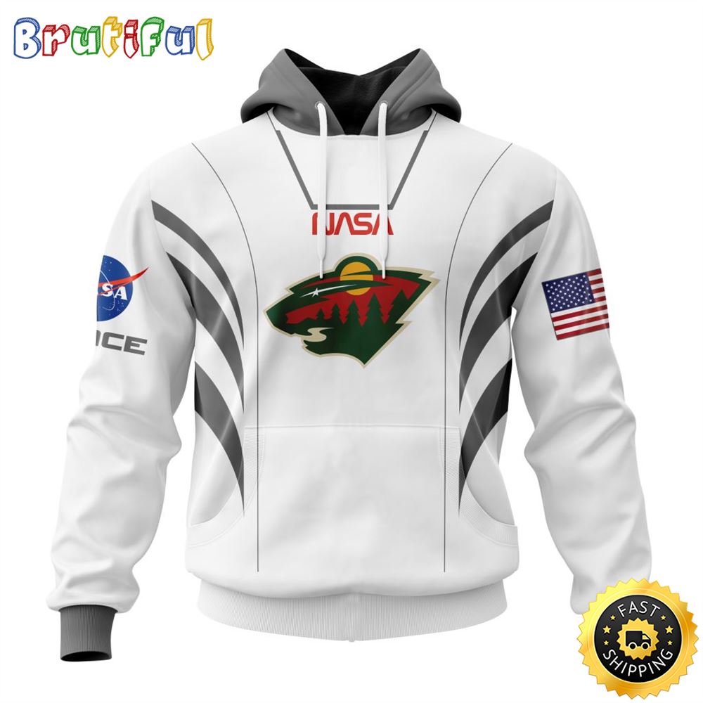 Custom Name NHL Minnesota Wild Hoodie Special Space Force NASA Astronaut All Over Print 3D Unisex Hoodie