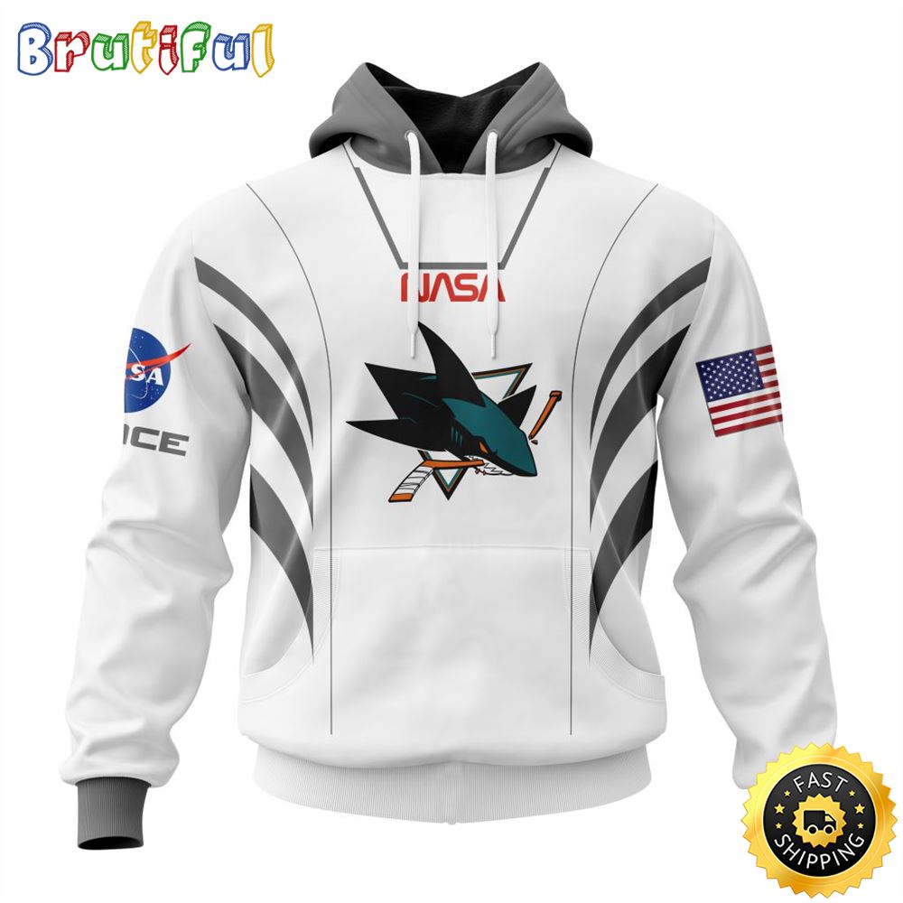 Custom Name NHL San Jose Sharks Hoodie Special Space Force NASA Astronaut All Over Print 3D Unisex Hoodie