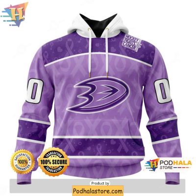 Customized Anaheim Ducks Hoodie 3D Lavender NHL Hockey Fight Cancer Gear