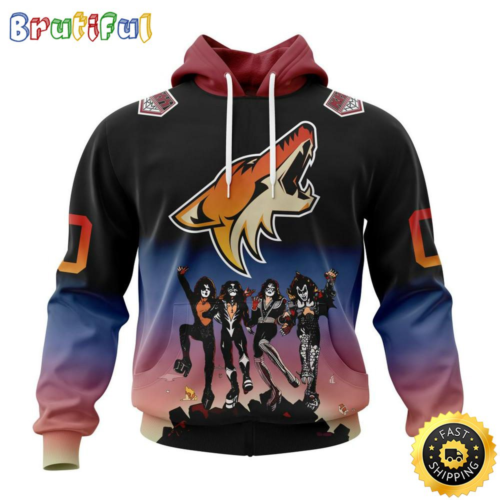 Customized NHL Arizona Coyotes Hoodie X KISS Band Design All Over Print 3D Hoodie Unisex Hoodie Tshirt