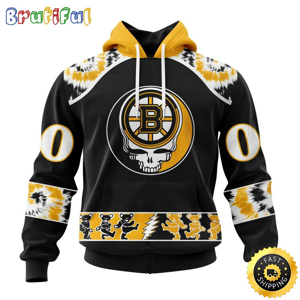 Customized NHL Boston Bruins Hoodie Special Grateful Dead Skull All Over Print 3D Hoodie Unisex Hoodie Tshirt