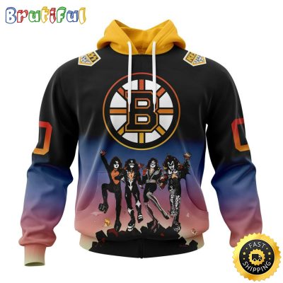 Customized NHL Boston Bruins Hoodie X KISS Band Design All Over Print 3D Hoodie Unisex Hoodie Tshirt