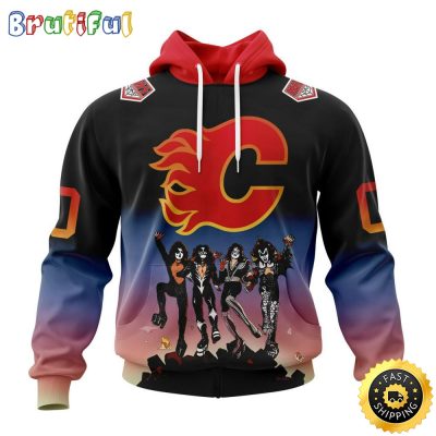 Customized NHL Calgary Flames Hoodie X KISS Band Design All Over Print 3D Hoodie Unisex Hoodie Tshirt