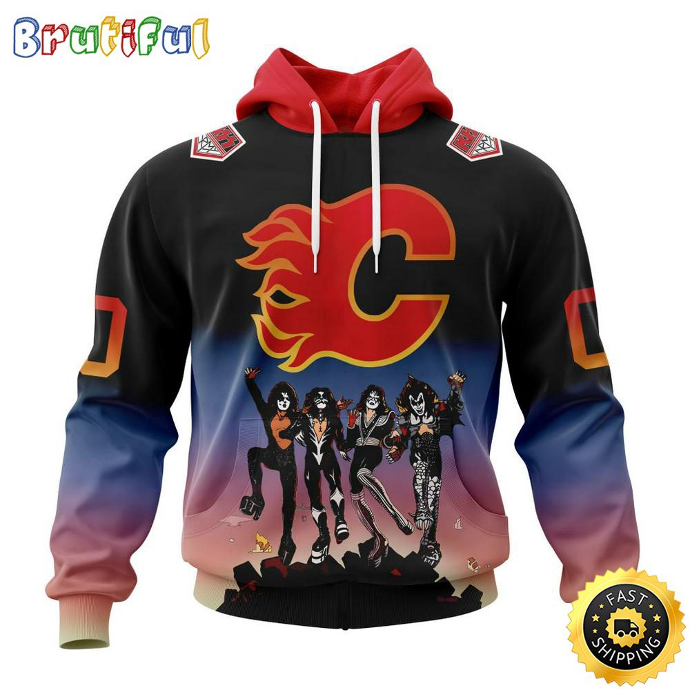 Customized NHL Calgary Flames Hoodie X KISS Band Design All Over Print 3D Hoodie Unisex Hoodie Tshirt Customized NHL Calgary Flames Hoodie X KISS Band Design All Over Print 3D Hoodie Unisex Hoodie Tshirt