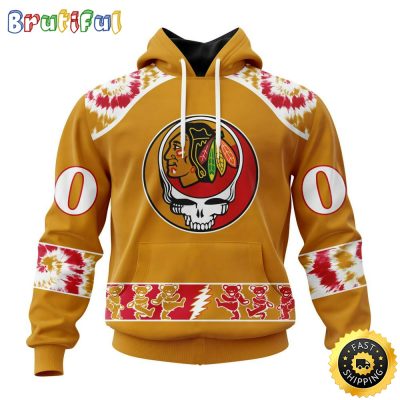 Customized NHL Chicago Blackhawks Hoodie Special Grateful Dead Skull All Over Print 3D Hoodie Unisex Hoodie Tshirt