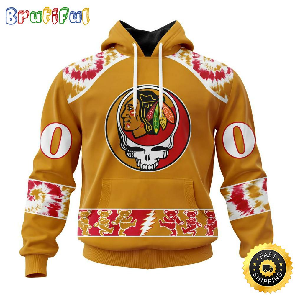 Customized NHL Chicago Blackhawks Hoodie Special Grateful Dead Skull All Over Print 3D Hoodie Unisex Hoodie Tshirt
