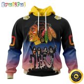 Customized NHL Chicago Blackhawks Hoodie X KISS Band Design All Over Print 3D Hoodie Unisex Hoodie Tshirt