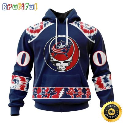 Customized NHL Columbus Blue Jackets Hoodie Special Grateful Dead Skull All Over Print 3D Hoodie Unisex Hoodie Tshirt
