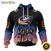 Customized NHL Columbus Blue Jackets Hoodie X KISS Band Design All Over Print 3D Hoodie Unisex Hoodie Tshirt