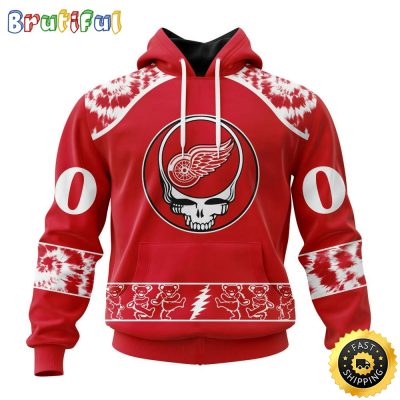Customized NHL Detroit Red Wings Hoodie Special Grateful Dead Skull All Over Print 3D Hoodie Unisex Hoodie Tshirt