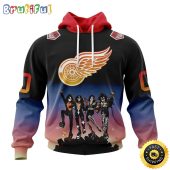 Customized NHL Detroit Red Wings Hoodie X KISS Band Design All Over Print 3D Hoodie Unisex Hoodie Tshirt