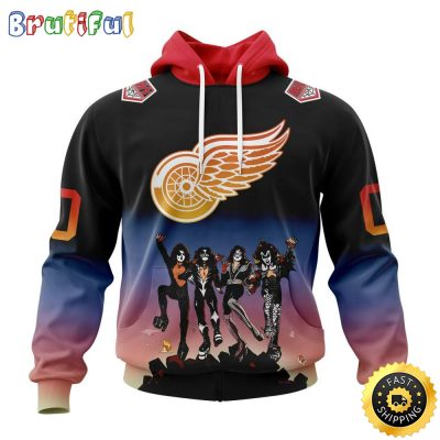 Customized NHL Detroit Red Wings Hoodie X KISS Band Design All Over Print 3D Hoodie Unisex Hoodie Tshirt