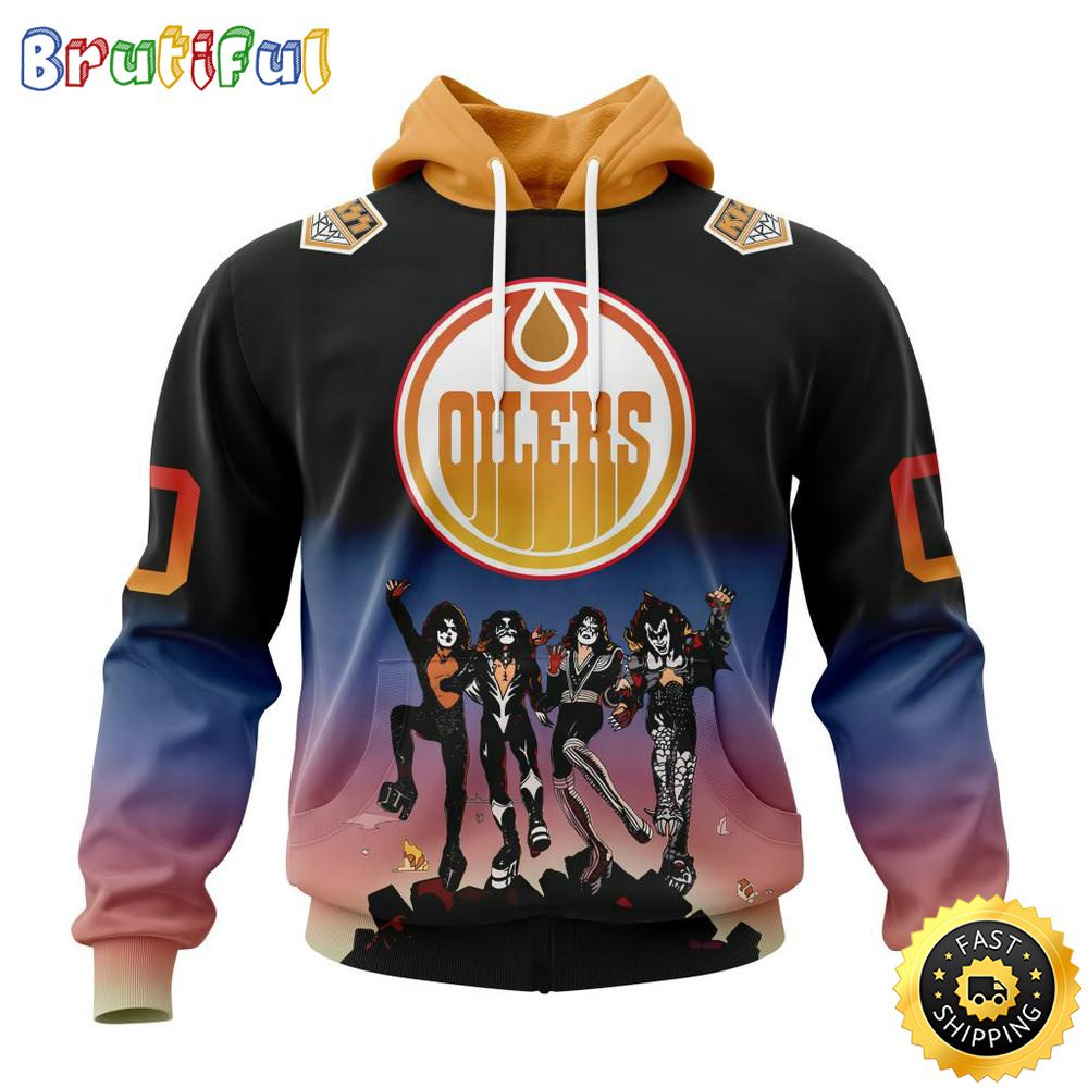 Customized NHL Edmonton Oilers Hoodie X KISS Band Design All Over Print 3D Hoodie Unisex Hoodie Tshirt