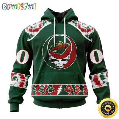 Customized NHL Minnesota Wild Hoodie Special Grateful Dead Skull All Over Print 3D Hoodie Unisex Hoodie Tshirt