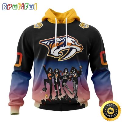 Customized NHL Nashville Predators Hoodie X KISS Band Design All Over Print 3D Hoodie Unisex Hoodie Tshirt