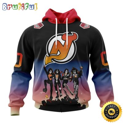 Customized NHL New Jersey Devils Hoodie X KISS Band Design All Over Print 3D Hoodie Unisex Hoodie Tshirt