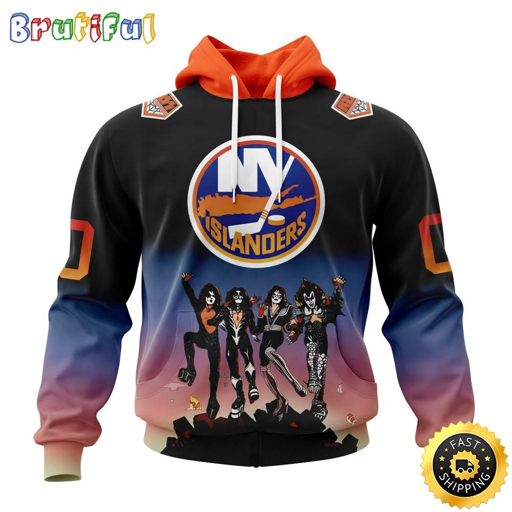 Customized NHL New York Islanders Hoodie X KISS Band Design All Over Print 3D Hoodie Unisex Hoodie Tshirt
