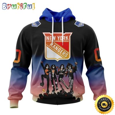 Customized NHL New York Rangers Hoodie X KISS Band Design All Over Print 3D Hoodie Unisex Hoodie Tshirt