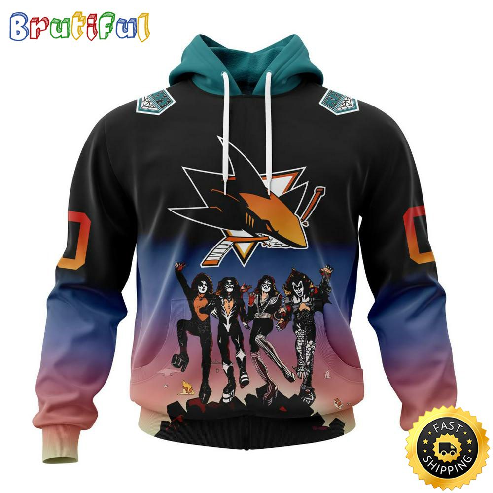 Customized NHL San Jose Sharks Hoodie X KISS Band Design All Over Print 3D Hoodie Unisex Hoodie Tshirt