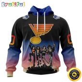 Customized NHL St. Louis Blues Hoodie X KISS Band Design All Over Print 3D Hoodie Unisex Hoodie Tshirt