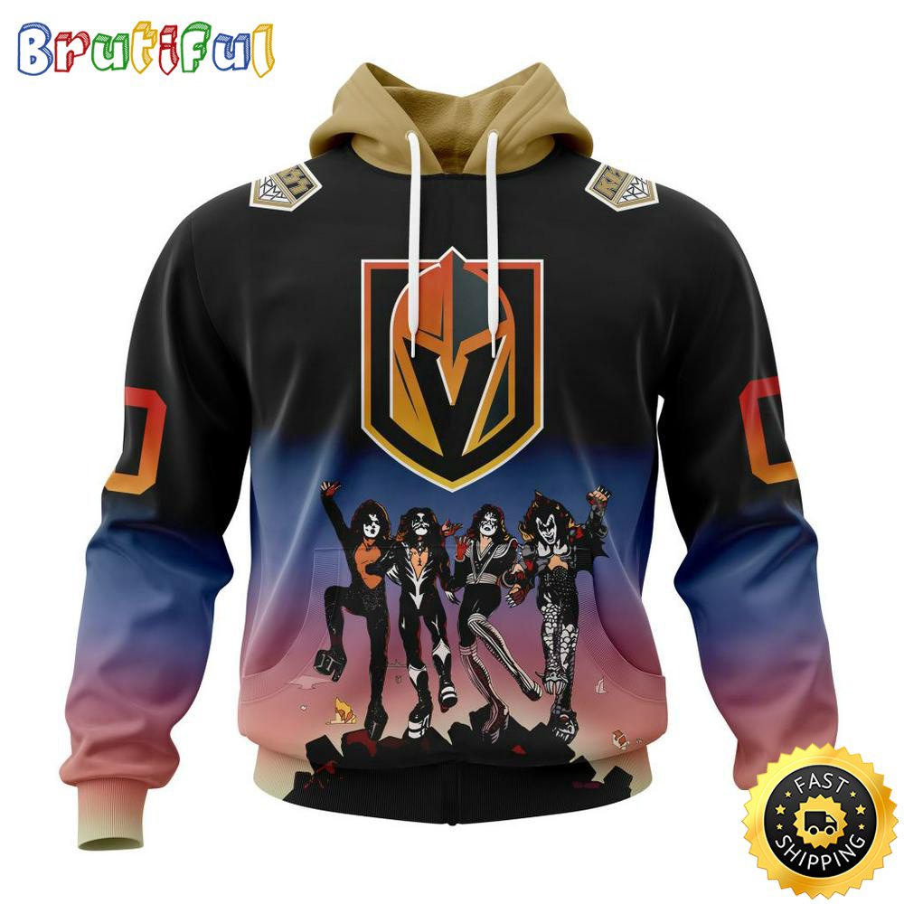 Customized NHL Vegas Golden Knights Hoodie X KISS Band Design All Over Print 3D Hoodie Unisex Hoodie Tshirt