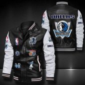 NBA Dallas Mavericks Black White Logo Team Leather Bomber Jacket