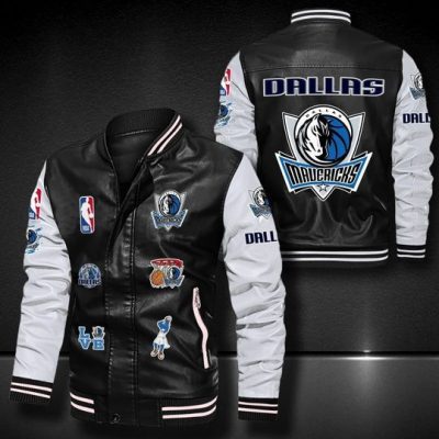 NBA Dallas Mavericks Black White Logo Team Leather Bomber Jacket