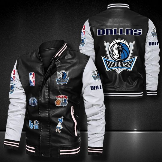 NBA Dallas Mavericks Black White Logo Team Leather Bomber Jacket NBA Dallas Mavericks Black White Logo Team Leather Bomber Jacket