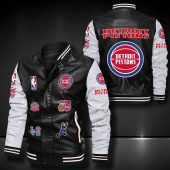NBA Detroit Pistons Black Logo Team Leather Bomber Jacket